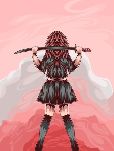 A stylized image of the protagonist in a manga, striking a determined pose with swords drawn, signifying courage and resolve amidst the chaos of battle.