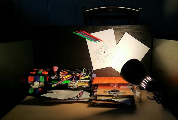 The manga creator's workspace, cluttered with sketches, reference materials, and manga volumes. It captures the creative chaos and passion behind their work.