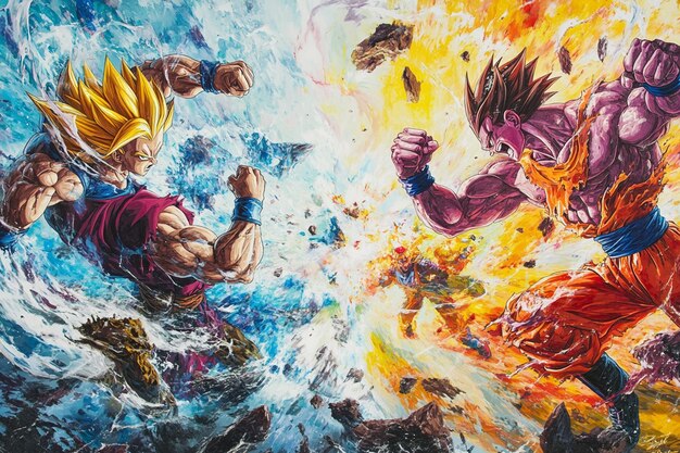 A split image contrasting a panel from a classic shonen manga like 