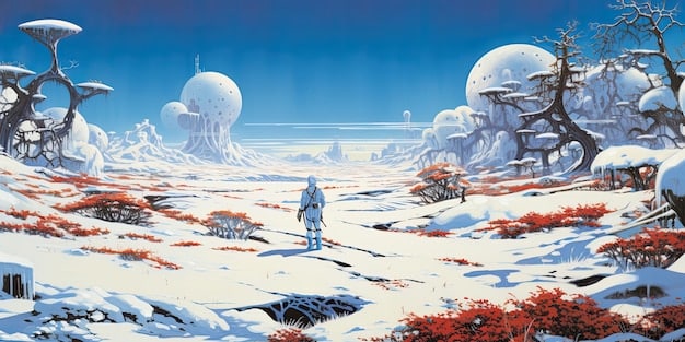 A detailed illustration of a sprawling fantasy landscape from an upcoming shonen manga, showcasing unique architectural structures, mythical creatures, and diverse environments, highlighting the world-building aspect of the series.