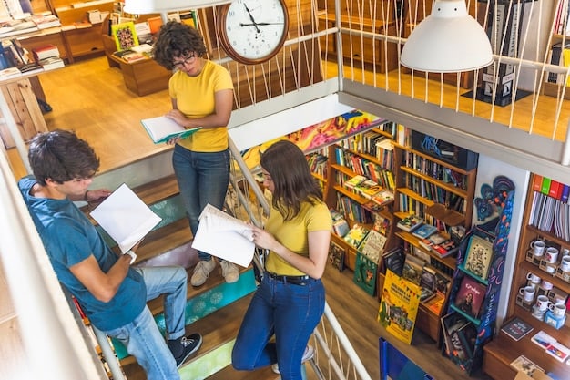 A shelf overflowing with colorful manga volumes in a bookstore, with customers browsing and picking up their favorite titles. The focus is on the variety and accessibility of manga in the US market.