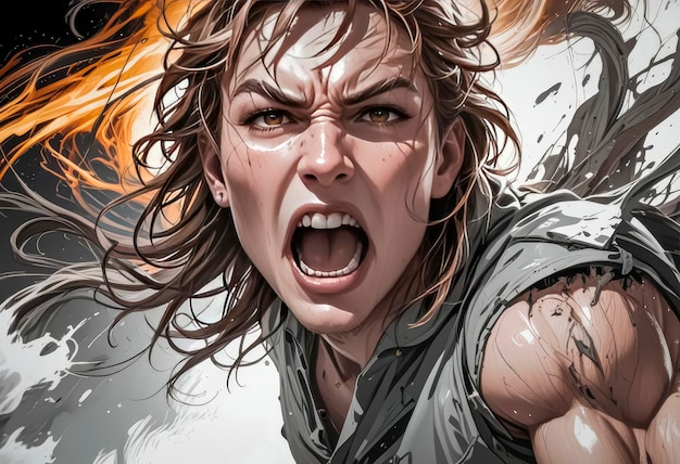 A panel from the manga showing a climactic battle scene, filled with dynamic action lines, dramatic character poses, and intense emotional expressions.