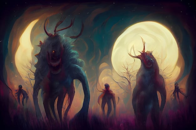 A detailed illustration of the Eclipse from Berserk, showing the grotesque and nightmarish creatures surrounding Guts and Griffith. The image should convey the horror and despair of the scene.