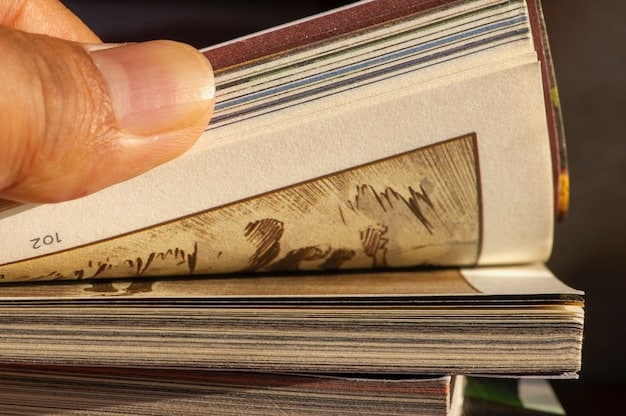 A close-up of a collector carefully handling a first edition of a vintage manga volume. The manga is in excellent condition, showing vibrant colors and minimal wear. The background is a well-lit display case filled with other rare manga volumes.