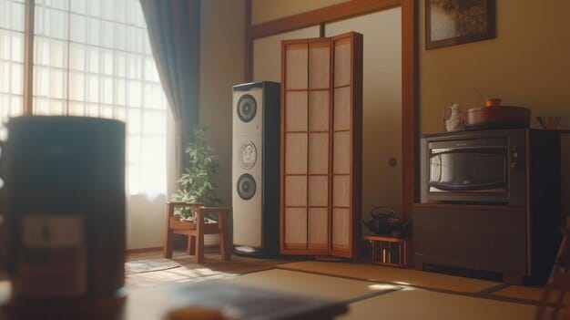 An interior shot of a room designed for displaying anime figures, with adjustable temperature and humidity controls. Shelving has doors to control dust.