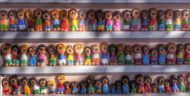 A close-up photo of a meticulously kept collection of Nendoroid figurines displayed in a glass cabinet. The figurines are diverse, featuring characters from various popular anime series, and are arranged neatly and professionally. The lighting highlights the details and vibrant colors of the collectibles.