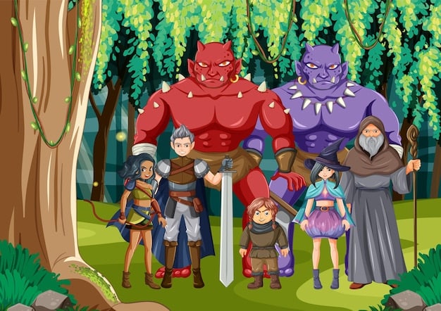 A detailed illustration of the main characters from Beelzebub, showing Tatsumi Oga with Baby Beel, Hildegarde, and Alaindelon, showcasing the chaotic and comedic nature of the series.