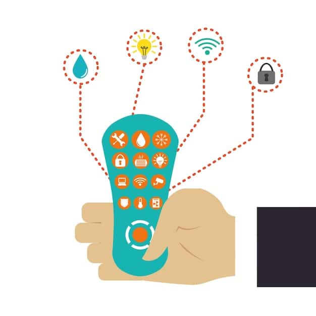 A graphic showing a hand holding a remote control, with icons representing various streaming apps floating around it, and a text overlay that reads 