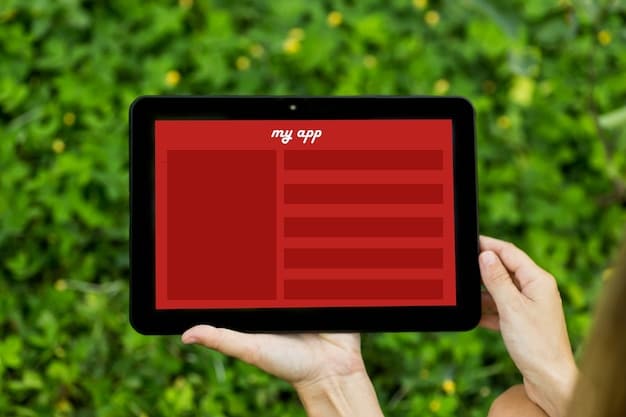 A hand holding a tablet displaying a settings menu, with options like 