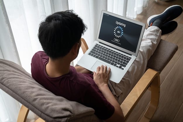 A person performing a speed test on their laptop with a clear display of the internet speed results. The environment is a typical home office setup.