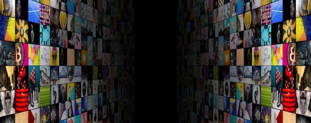 A split-screen image. On one side, a diverse array of movie posters and TV show thumbnails representing a wide variety of genres and cultural perspectives. On the other, a screen displaying only a narrow selection of similar content, visually symbolizing the 