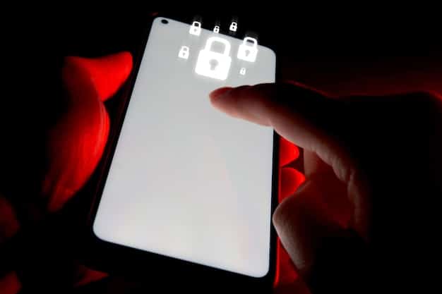 A close-up of a smartphone screen displaying a fake streaming service login page used in a phishing attack, with a warning symbol overlaid.