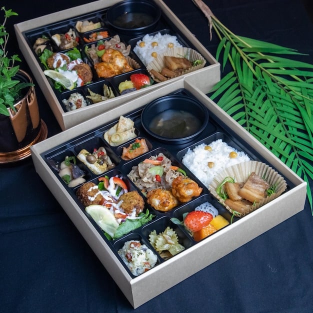 A detailed Japanese bento box with various traditional foods, symbolizing meticulous care and attention to detail, reminiscent of production quality in J-dramas.