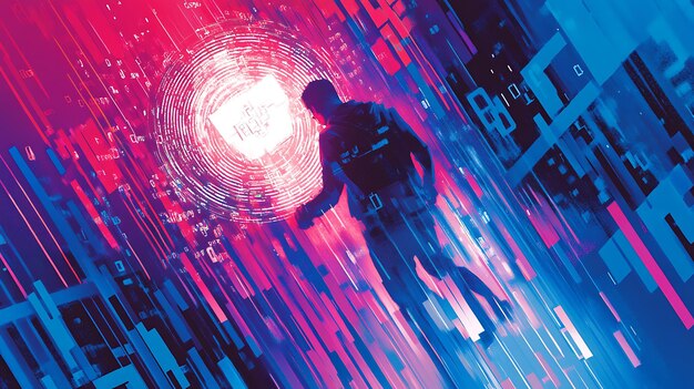 A digital, abstract representation of flowing data streams, with subtle anime character silhouettes emerging from the data, illustrating the future of streaming.