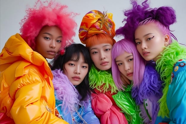 A diverse group of cosplayers proudly displaying their intricate anime-inspired wig styles at a convention, showcasing vibrant colors and varied textures.